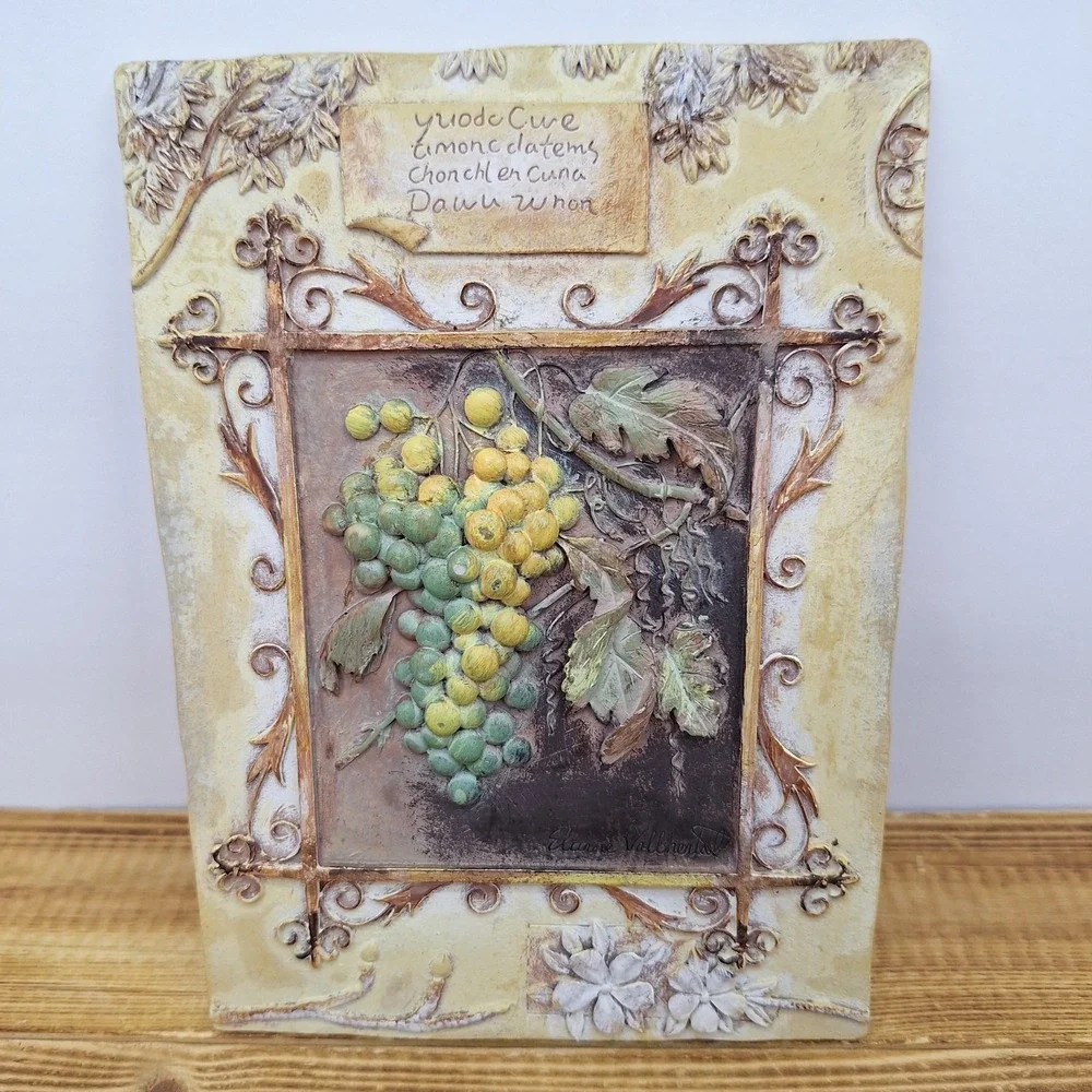 4 Elaine Vollherbst Resin‎ Plaques Wall Art Grapes Apple Pear Fleur De Lis Fruit